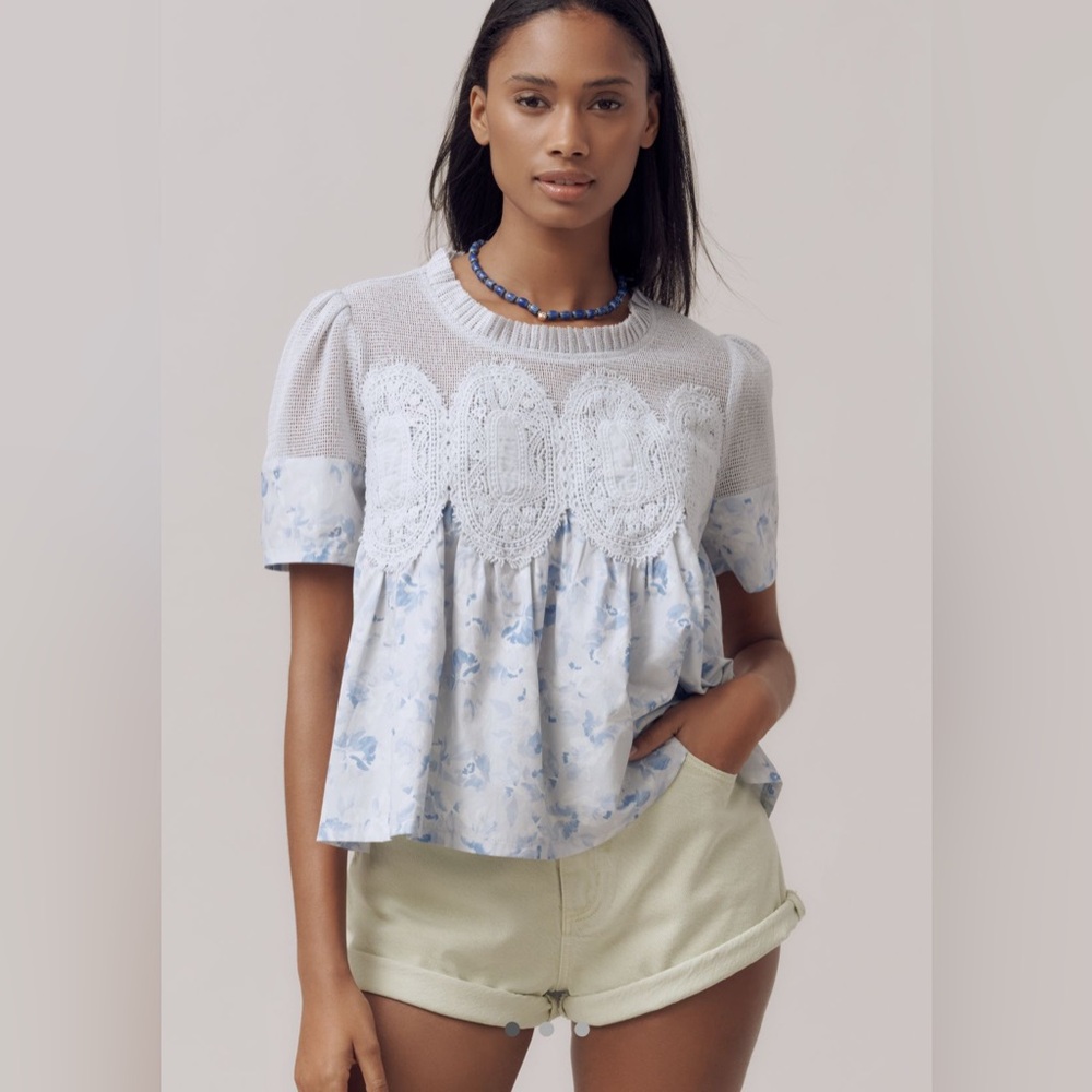 Anthropologie | The Iris Short Sleeve Poplin Blouse By En Elly